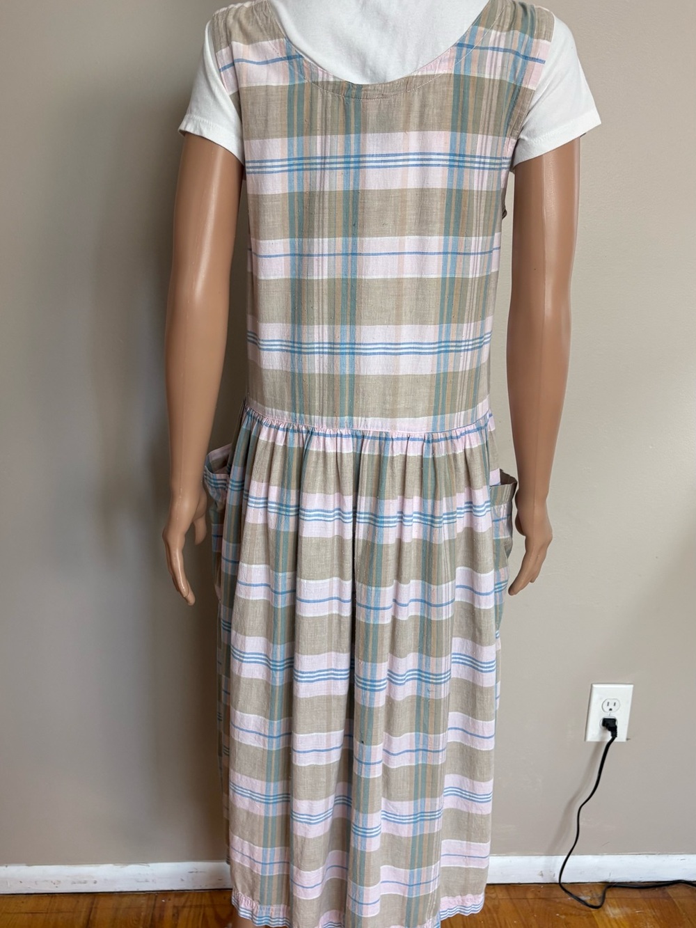 VINTAGE 80's SUGAR CO. LTD Pink Beige Blue PLAIN Cottage JUMPER Midi Dress - Picture 4 of 7